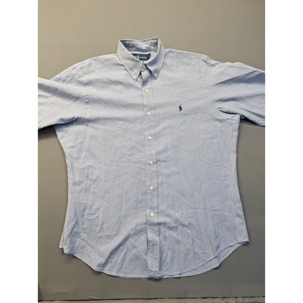 Polo Ralph Lauren Mens Classic Fit Blue Houndstooth‎ Large 16 Button Down Preppy